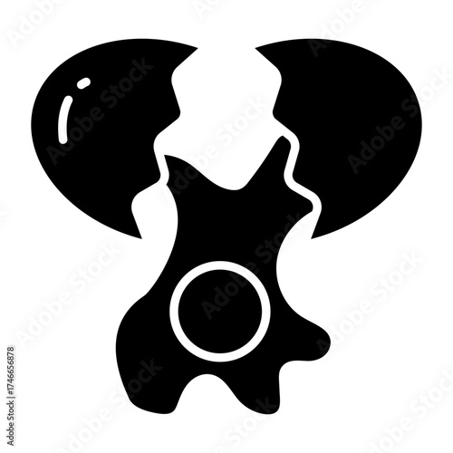 Conceptual solid design icon of broken egg 