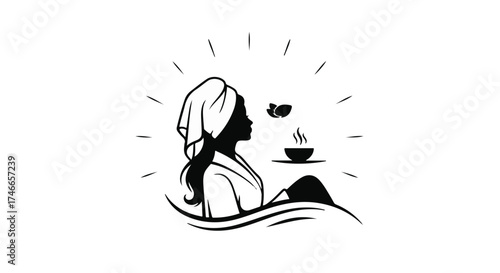 Serene silhouette of a person enjoying a warm beverage after a spa treatment.