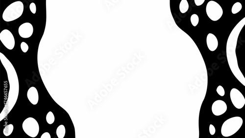 Abstract background featuring black organic shapes with white spots framing a central white space silhouette