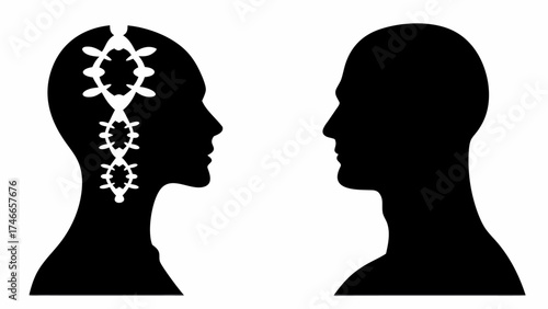 Two head silhouettes facing each other with one head containing abstract shapes inside the head outline