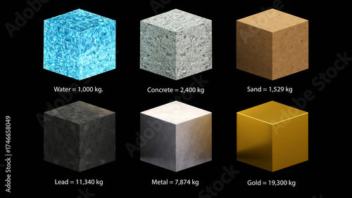 Fotografie 3D rendering of the weight and mass density different of metter object, mass, vo