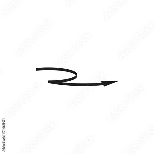 Semicircular rounded snaking arrow. Vector illustration. The semi circle curved long winding arrow moves in a circular trajectory and path.