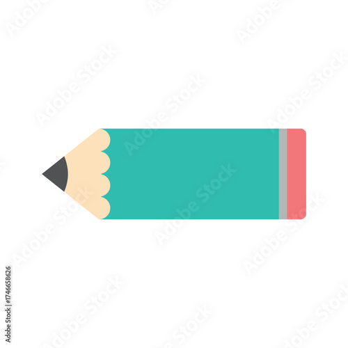Big wooden pencil with rubber eraser. Theme for stationery and office supplies. Vector clipart. Illustration оn blank white background.