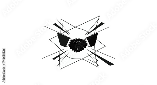 Abstract handshake symbolizing agreement and connection within a dynamic network