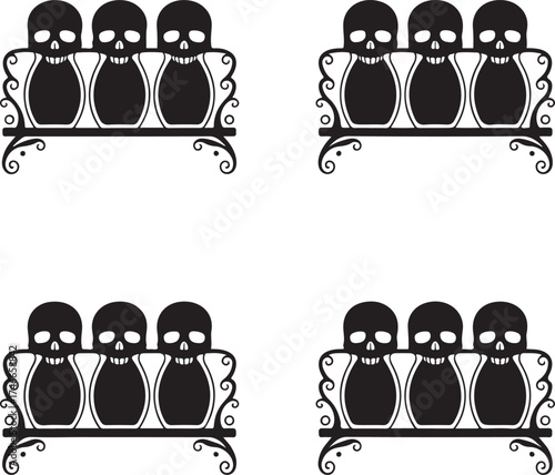 Unique Halloween Decoration with Skulls and Decorative Frame in Black and White Arrangement for Spooky Celebrations