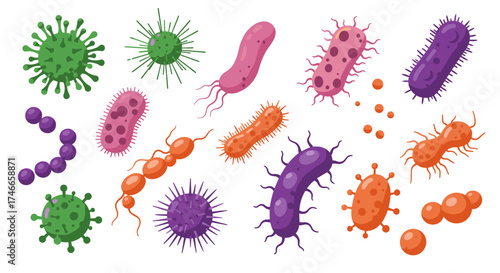 Colorful cartoon bacteria collection with diverse shapes