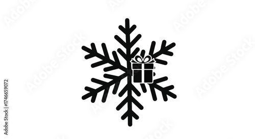 Festive snowflake with a hidden gift, symbolizing winter holidays and surprises.