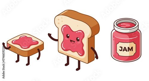 Cute cartoon bread characters with jam in playful concept art