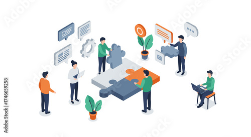 Wallpaper Mural Collaborative teamwork concept with puzzle and business elements in isometric style Torontodigital.ca