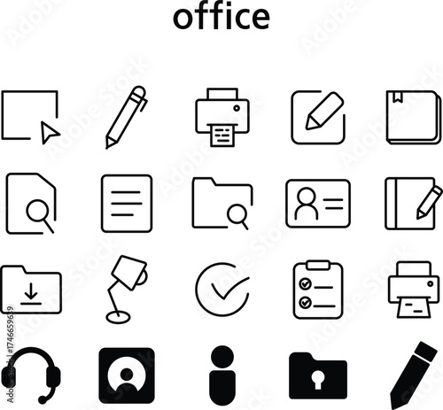 minimal outline icons for office interface