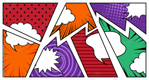 Blank comic book background vintage pop art superhero. Colorful wallpaper 