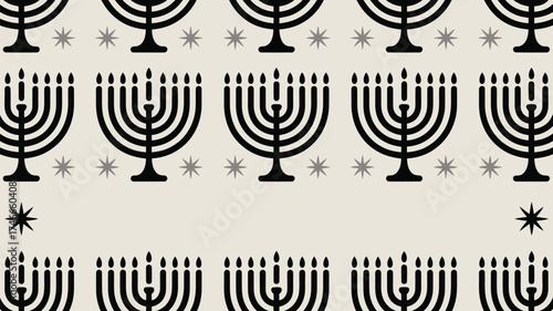 Stylish Hanukkah pattern with menorahs and stars for modern holiday designs, perfect for festive celebrations and elegant seasonal projects