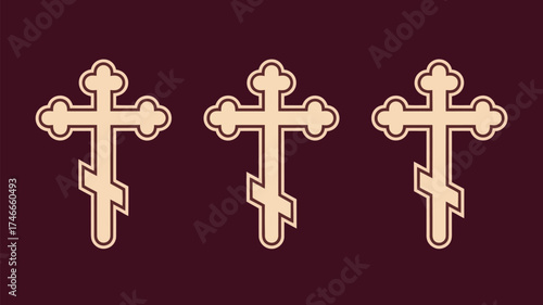 Elegant orthodox crosses pattern, rich burgundy background, perfect for creating invitations and announcements showcasing faith and tradition seamlessly
