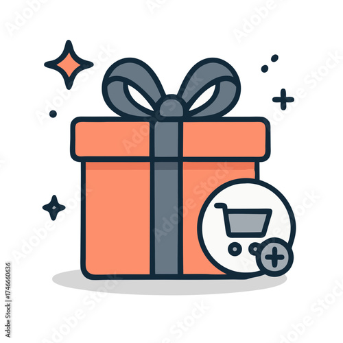 e-commerce digital marketing strategy for online shopping, gift box with shopping cart icon, success and growth
