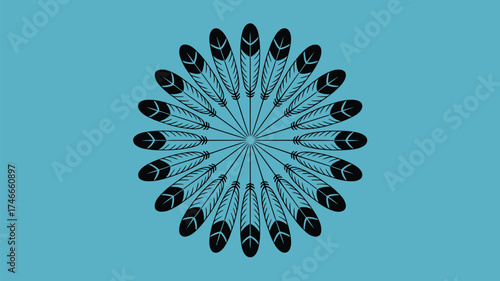 Striking feather circle design on blue for authentic tribal patterns and vibrant cultural projects, inspiring unique, eye catching artistry