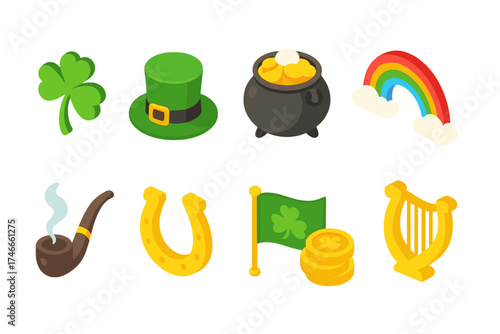 St. patrick's day icon set: celebrate with 3d lucky symbols and irish icons