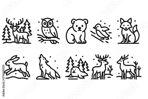 Wildlife silhouette icon set: forest animals in nature silhouette collection
