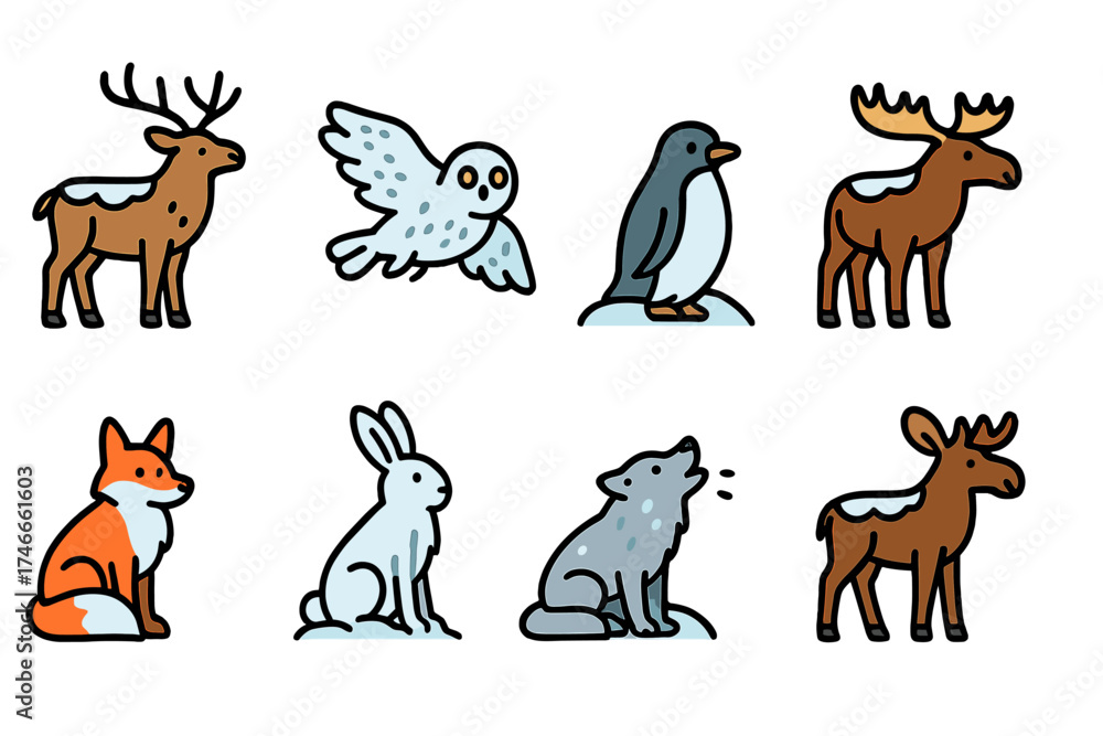 Obraz premium Animal, wildlife filled icon set. nature, forest animals filled icons collection