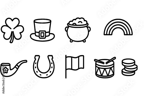 St. patrick's day outline icon set. irish symbols and celebration linear icons collection
