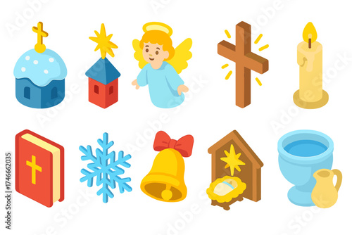 Christmas and religious 3d icon set. holiday and festive symbols in vibrant 3d style.
