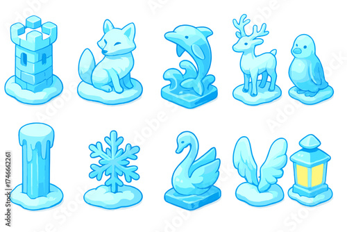 Winter, snow 3d icon set. frosty animals, seasonal objects icons 3d collection