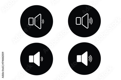 Set of sound icons with different signal levels in a flat style. Vector illustration isolated on white. Speaker icon illustration. Volume icon. vector 