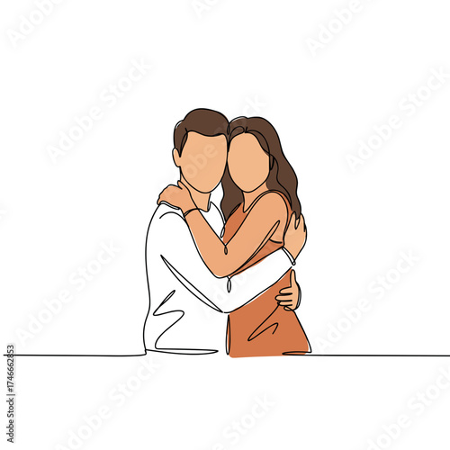 Couple embracing each other in a minimalistic style drawing  