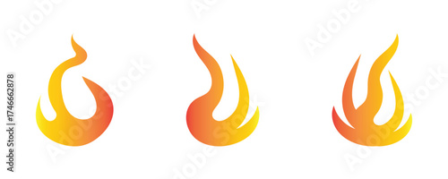 Fire flame icon set. Vector fire symbols. Hot burn bonfire element. Danger warning sign. Campfire heat logo. Energy power symbol.