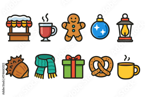 Christmas, winter linear icon set. holiday, seasonal symbols outline collection