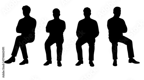 set of sitting people silhouette vector.