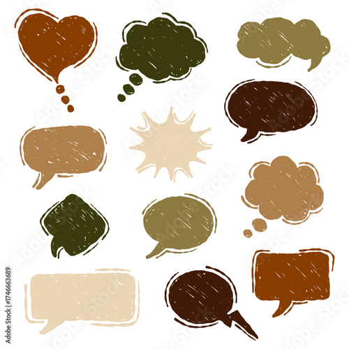 Set speech bubbles in autumn colors on white background. Collection of chat icon design for sticker, decoration and planner.