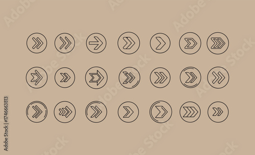 Collection of hand drawn rune symbols and arrows in oval frames