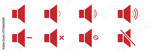 Sound volume icons set with different signal levels on white background. Аn icon that increases and reduces the sound. Speaker icon set. volume icon vector. loudspeaker icon vector