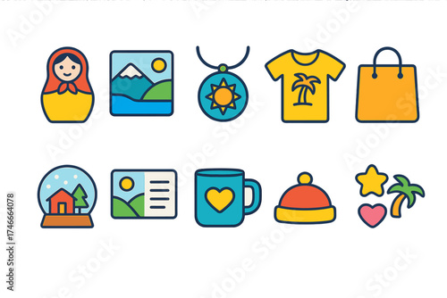 Travel and vacation icon set. flat tourism, adventure, and leisure icon collection.