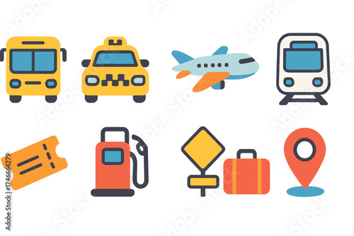Transportation, travel filled icon set. vehicles, tickets, navigation icons collection