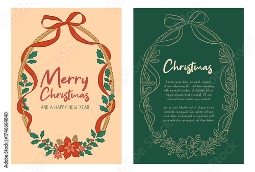 Set of Round Holiday Christmas vector layout illustration frames and template design