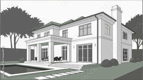 Architectural Design of a Luxury Home with Pool.