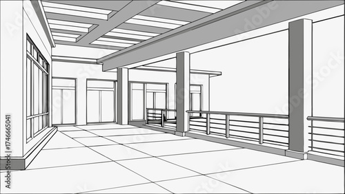 Architectural sketch modern building design house plan interior exterior design home blueprint balcony illustration covered patio structural drawing residential architecture line art si.