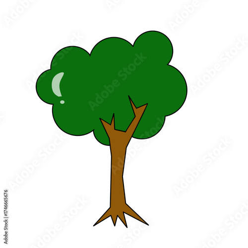 Green tree with brown trunk flat illustration