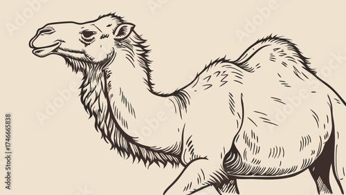 Camel illustration desert animal drawing engraved style wildlife art vintage design hand drawn sketch monochrome hump fauna exotic animal desert creature animal portrait line art bl.