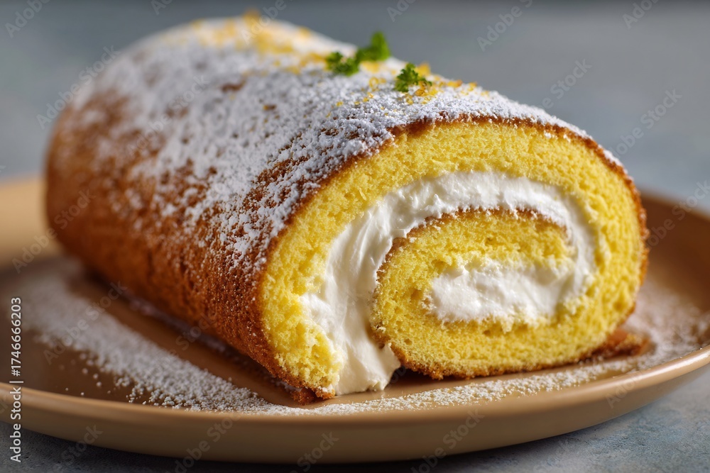Fototapeta premium Pionono de Santa Fe rolled sponge cake cream filling