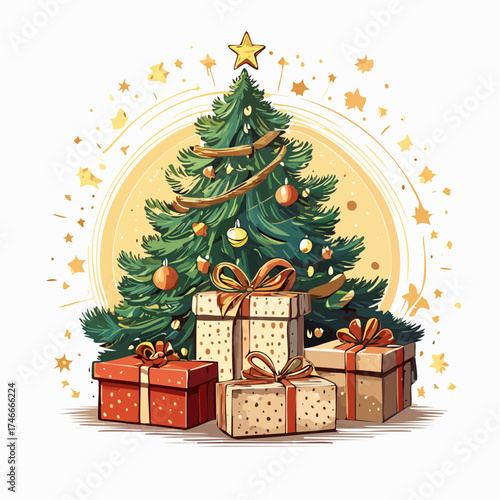 Weihnachtsgeschenke in natürlicher Verpackung unter dem Baum