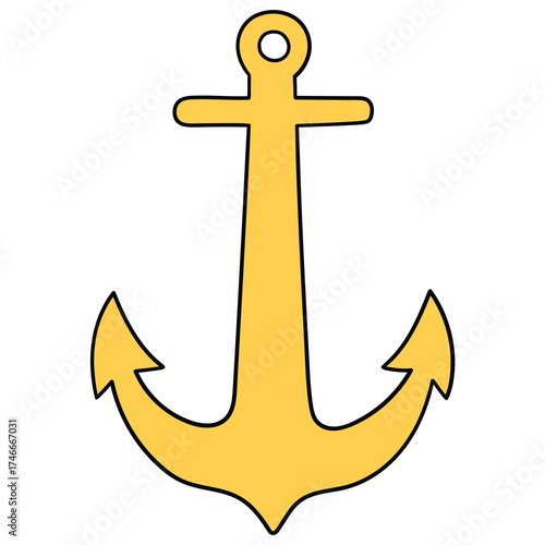 Hand-drawn cartoon gold anchor on a white background.