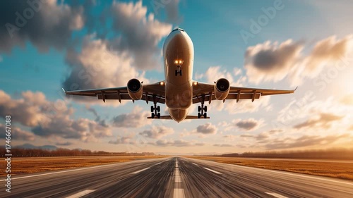 Civil aviation concept. An airplane over the runway. Travel concept video.