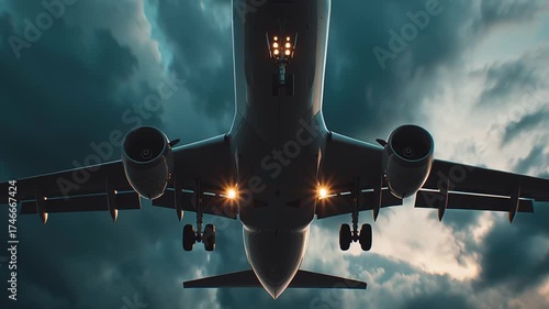 An airplane taking off at a stormy day. Civil aviation concept video.