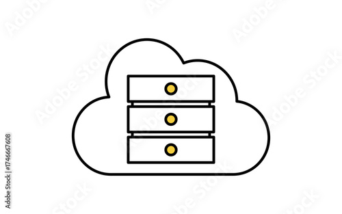 クラウドにあるデーターサーバーの線画アイコン
