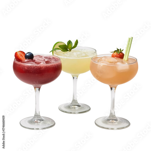 (AI) Refreshing summer cocktails a collection of four exquisite drinks on transparent background