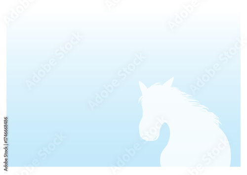 青い海と白い馬のイラストのポストカード