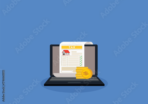 Concept tax payment. Data analysis, paperwork, financial research report and calculation of tax return. Payment of debt

