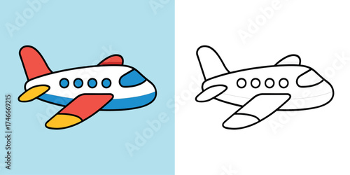 Airplane Vector Icon — Color and Outline Travel Illustration